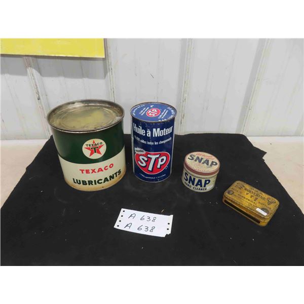 4 Vintage Tins : Texaco , STP, Snap, Wolverine