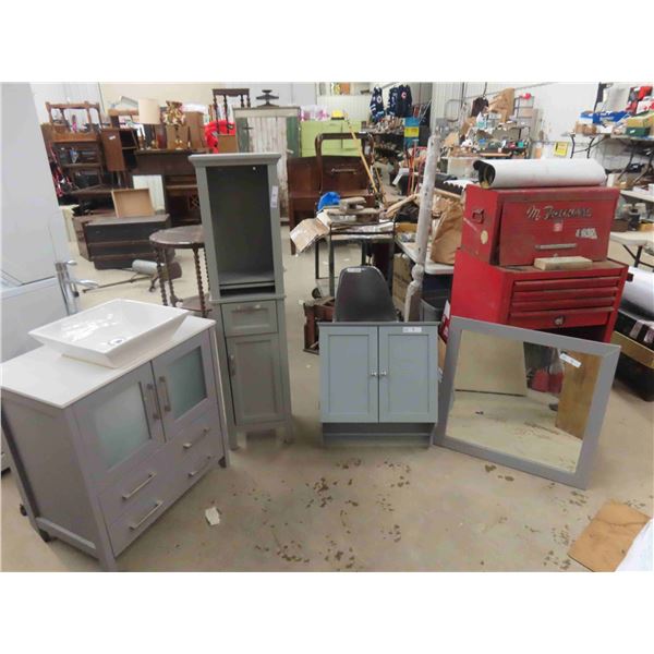 4 Piece Bathroom Set: Vanity 31'' x 30'' x 18 1/2'' , Sink and Cabinet 58'' x 