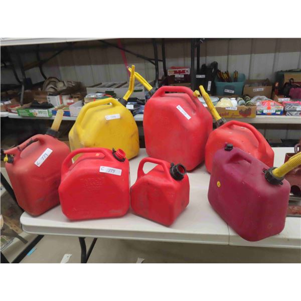 7 Gas Cans - Some Caps Missing