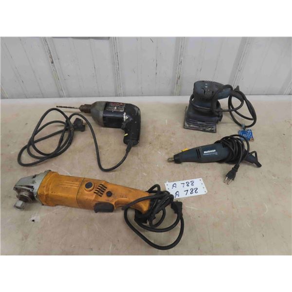 4 Power Tools: Mastercraft Sander, Rotary Tool, Black and Decker Drill, 