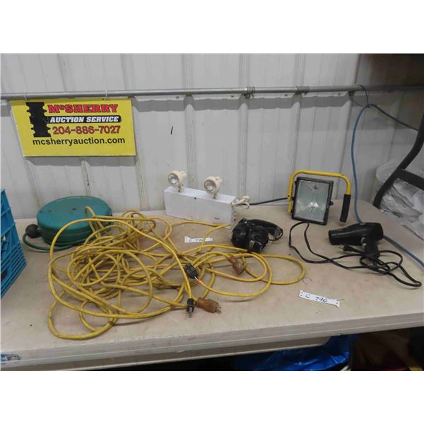 Air Hose and Reel, Extension Cords, Heat Gun, Powercom Headphones, Emergency