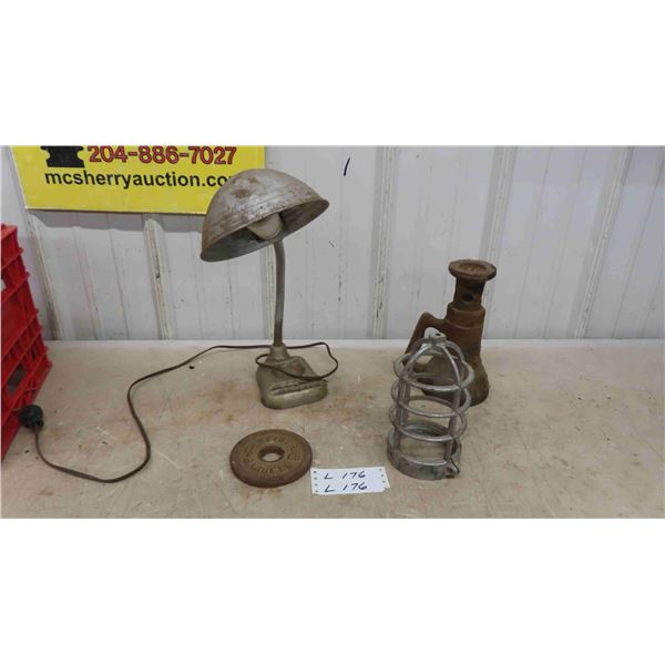Vintage Desk Lamp , Weider 1 1/2lbs Weight, Steel Light Cage, Jack