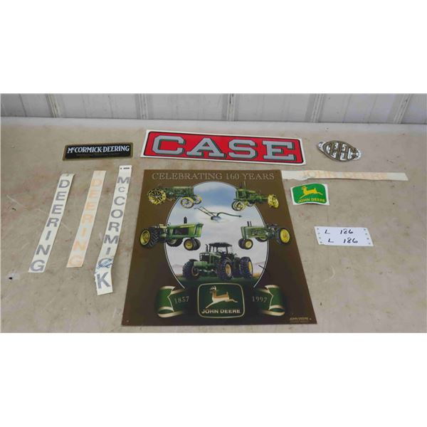 Metal John Deere Sign 12 1/2'' x 16'' , Various Decals: Case, McCormick Deering, John