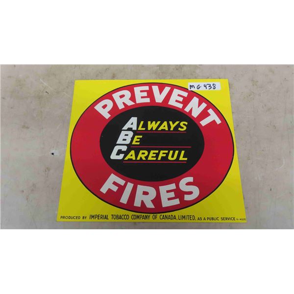 Imperial Tobacco Company 'Prevent Fires ABC' Metal Sign 15'' x 17'' 