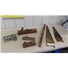 Image 1 : 2 Saws, Stanley Wood and Brass Level, Door Jig, Block and Molding Planer