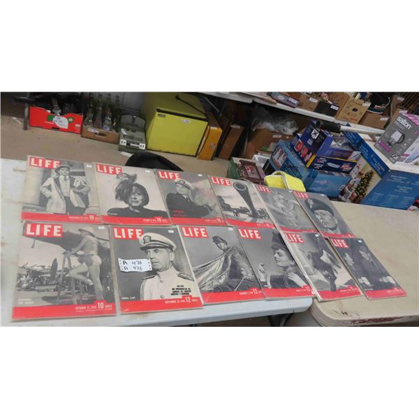12 Life Magazines 1940s with Cool Old Stories and Advertising