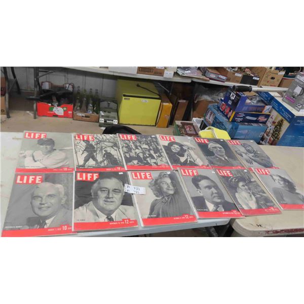 12 Life Magazines 1940s with Cool Old Stories and Advertising