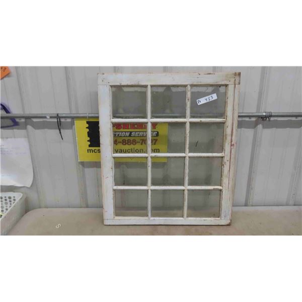 Vintage 12 Panel Window Pane with Painted Wood Frame 24'' x 28''