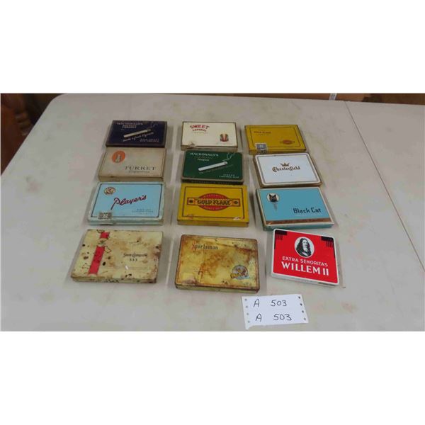 12 Vintage Cigarette Tins - Black Cat, Gold Flake, Plus
