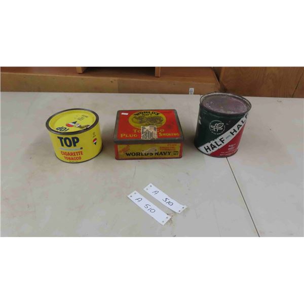 3 Vintage Tobacco Tins - Half and Half, Worlds Navy Top