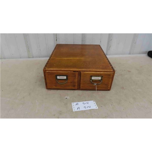 Vintage Oak Index File Box with 2 Drawers 13 1/2'' x 16 1/2'' x 5''