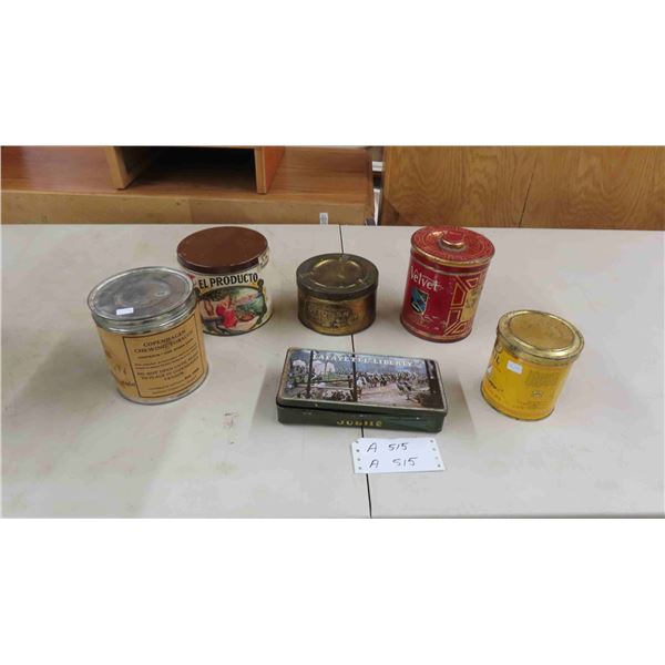 6 Vintage Tobacco Tins 