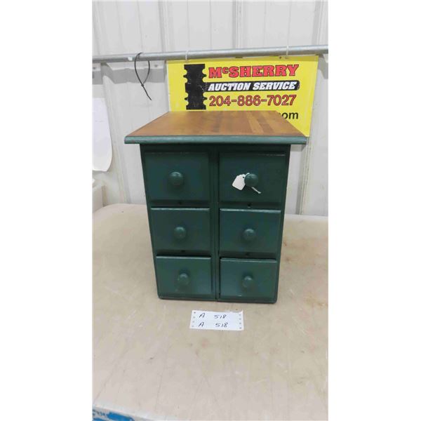 6 Drawer Oak Top Index Cabinet with Painted Sides 12'' x 15'' x 14 1/2''