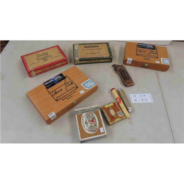 Cardboard and Wood Cigar Boxes, Ashtray, Plus