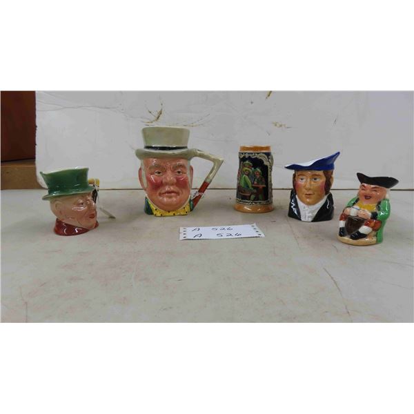 4 Toby Mugs, 1 Stein