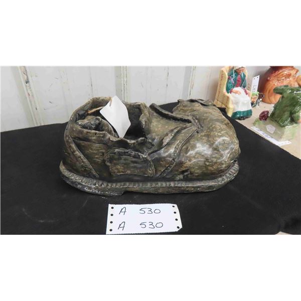 Large Soapstone Shoe Signed Godfrey Anappsa Dated 1997 Approx. 13'' x 8''