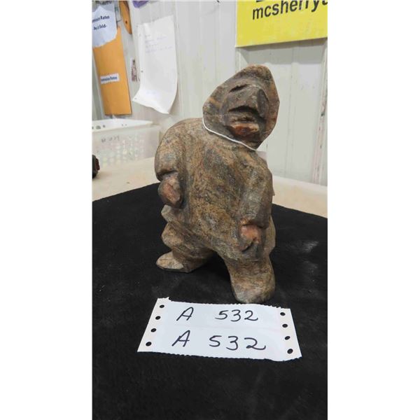 Rare Petrifed Wood Inuit Carving 7'' Tall