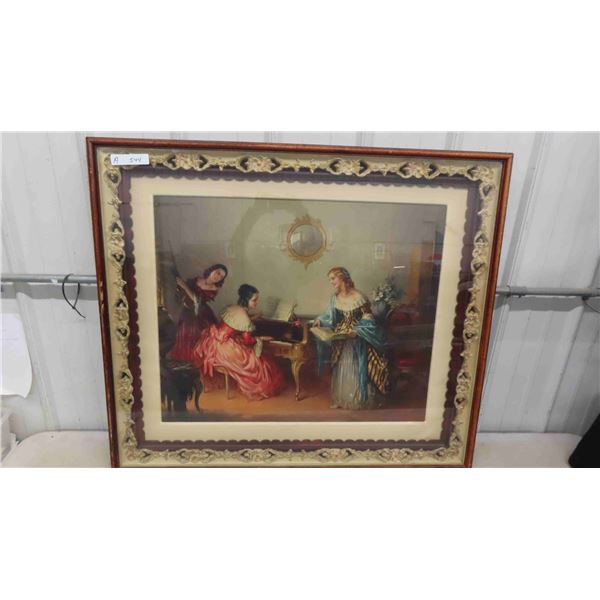 Vintage Victorian Picture in Decorative Wood Frame 40'' x 35''