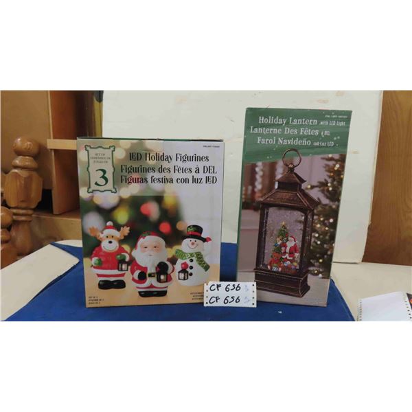 2 New Christmas Decorations - LED Holiday Figurine, Holiday Lantern with LED 