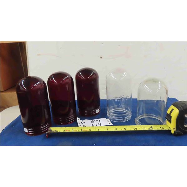5 Industrial Explosion Proof Light Covers - 3 Red Glass, 2 Clear
