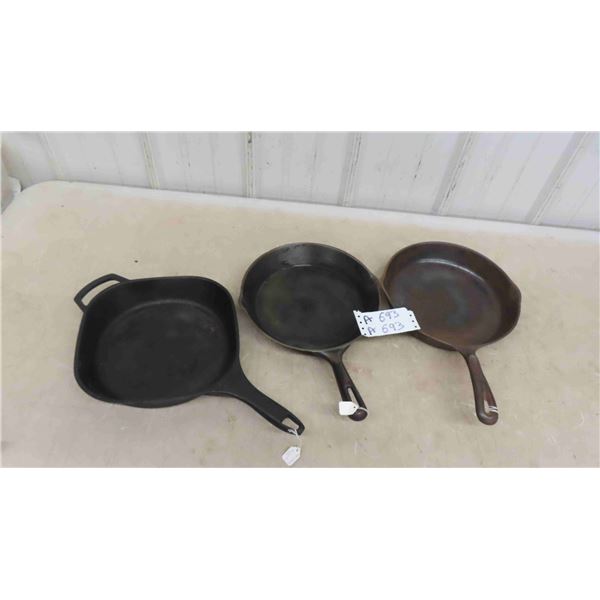3 Cast Frying Pans - Wagner, Levco, Paderno