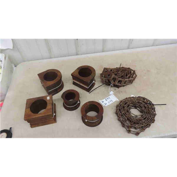 19' of Old Drive Chain, 5 Wood Molds for Casting