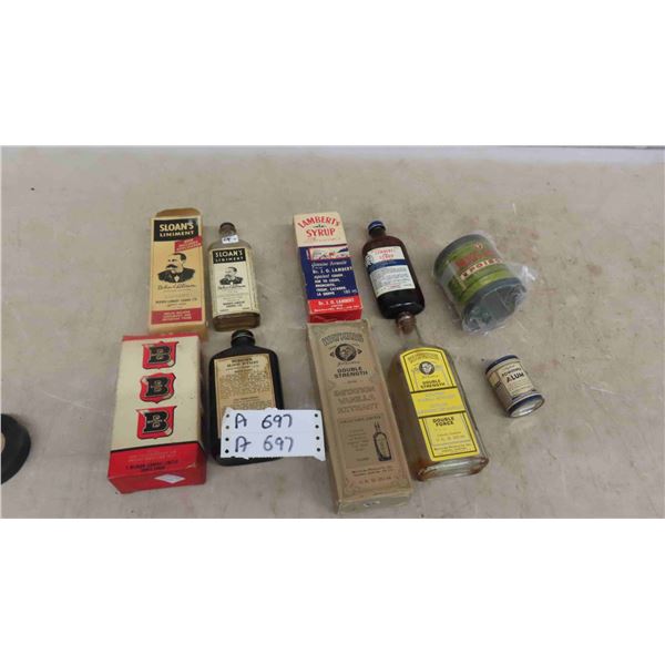 Vintage Medical Bottles and Boxes - Sloans , Watkins, Lambert, Plus