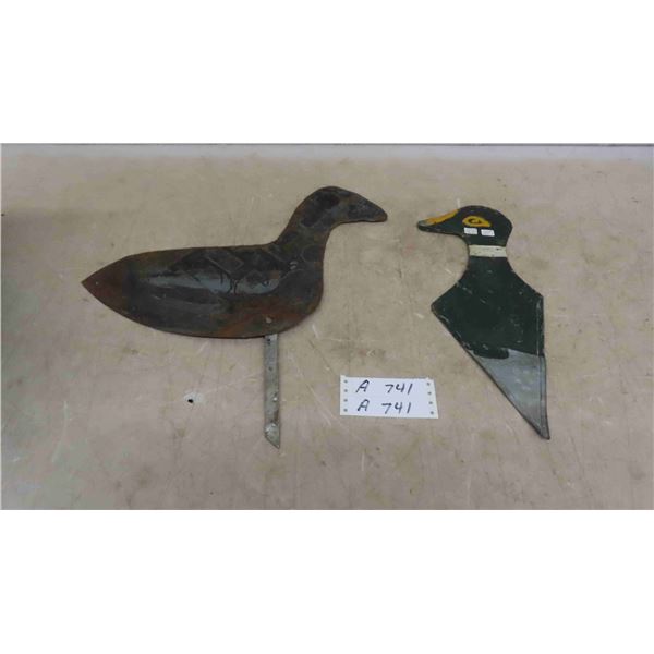 (2) 100 Year Old Folk Art Duck Decoys 15'' & 17''