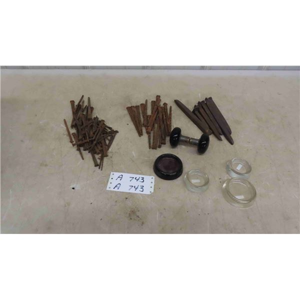 Forged Square Head Nails, Spikes, 4 Glass Floor Protecters, Black Door