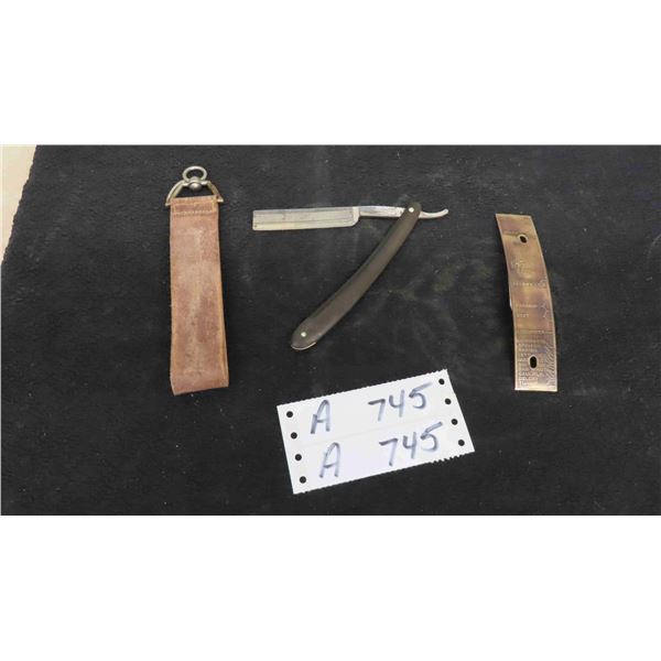 1930s Bakelite Straight Blade and Strop, Brass Plate from a Veggie 