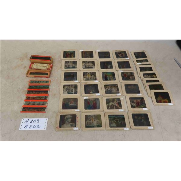 23 Magic Lantern Slides 1'' x 4 1/4'' , 32 Glass Slides 4'' x 3 1/4''