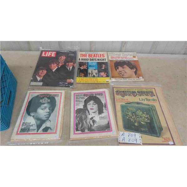 (6) 1964 Life Magazines , Beatles Souvenier Book, Rolling Stone Magazine,