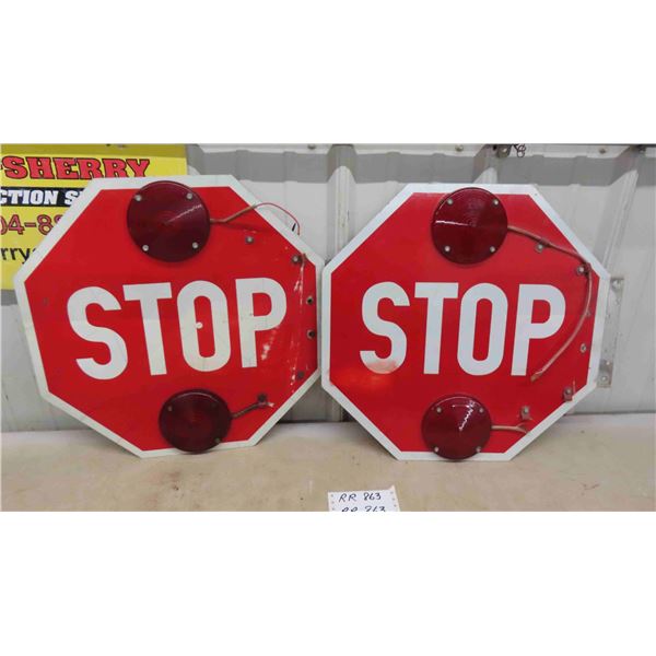 2 Metal Traffic Stop Signs Double Sided 