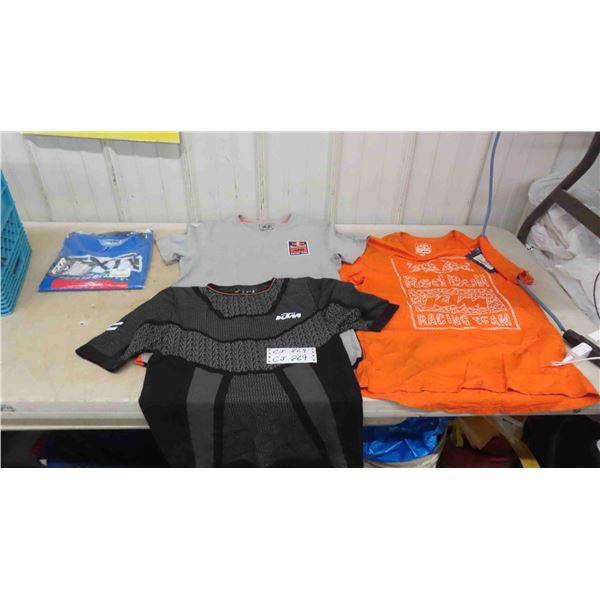 (3) KTM Tees - Youth Size Small, XXL , (1) FXR Youth Medium 