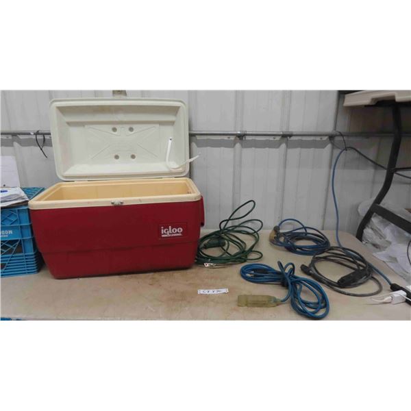 Igloo Cooler with Broken Handle, 4 Extension Cords