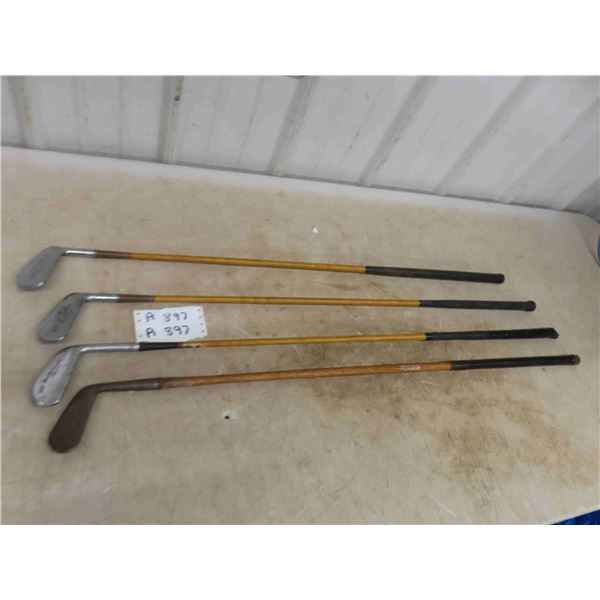 4 Vintage Wood Handled Golf Clubs