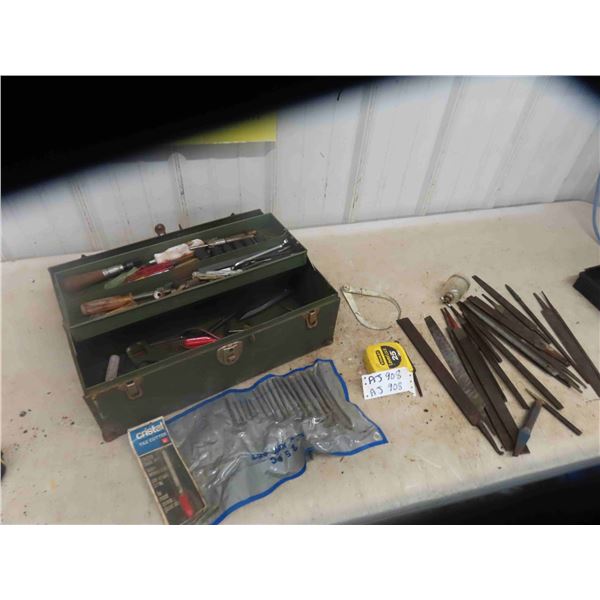 Metal Tool Box with Odds Hand Tools Files, Allen Keys, Plyers, Screw Drivers,