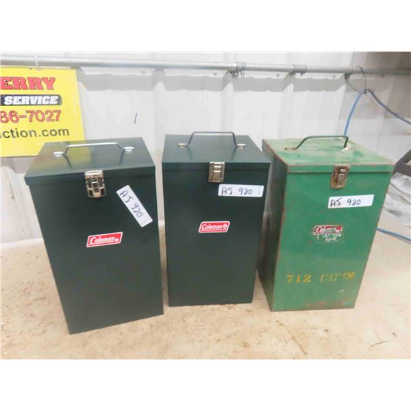 3 Coleman Lantern Metal Containers - 2 Are New Old Stock Model 635 B 300 