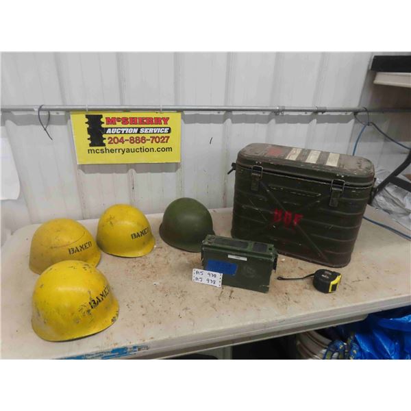 Army Helmet, 3 Army Helmet Liners, Military Food Container 16'' x 20'' x 9'', 