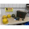 Image 1 : Army Helmet, 3 Army Helmet Liners, Military Food Container 16'' x 20'' x 9'', 