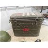 Image 2 : Army Helmet, 3 Army Helmet Liners, Military Food Container 16'' x 20'' x 9'', 