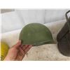 Image 5 : Army Helmet, 3 Army Helmet Liners, Military Food Container 16'' x 20'' x 9'', 