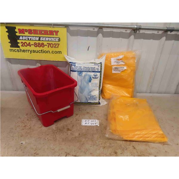 Unopened Vented Air Disposable Coveralls , 11 Endeavor Gowns, Plastic Mop