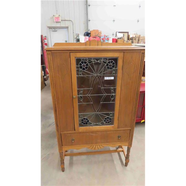 China Cabinet with Leaded/Stained Glass and Bottom Drawer 60'' x 35'' x 19''