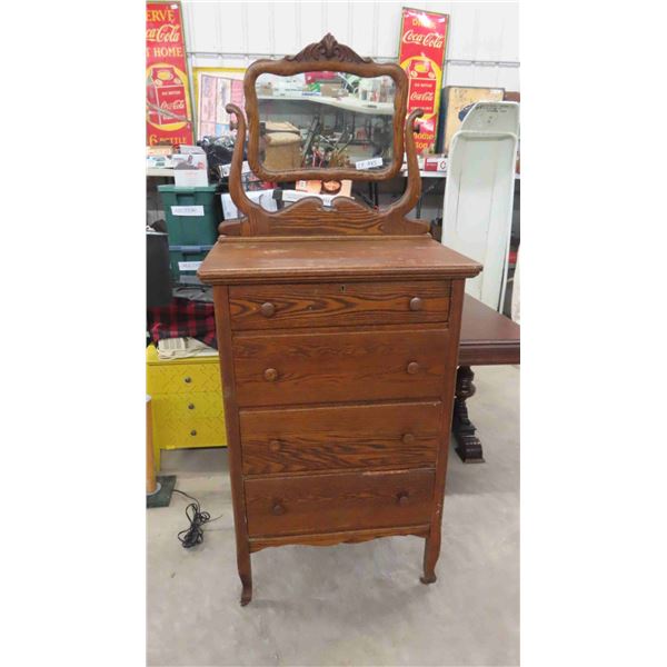 Oak Highboy Dresser 46'' x 30'' x 18'' with Swing Mirror 21'' x 26''