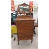 Image 1 : Oak Highboy Dresser 46'' x 30'' x 18'' with Swing Mirror 21'' x 26''