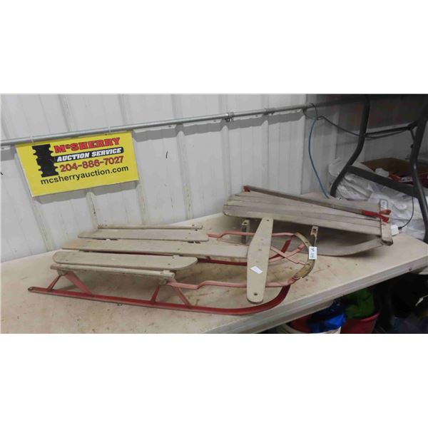 2 Old Sleighs : 1 Sparton , 1 Older with Wood Runner