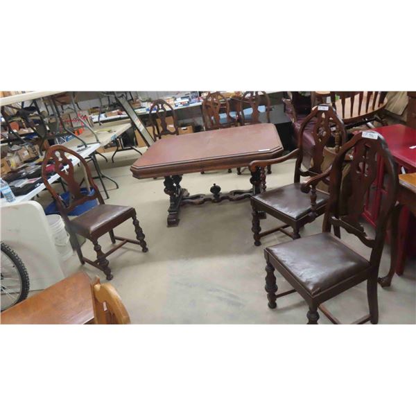 Dining Room Table 54'' x 42'' x 29'' with 5 Extra 9'' Leaves & 6 Chairs 