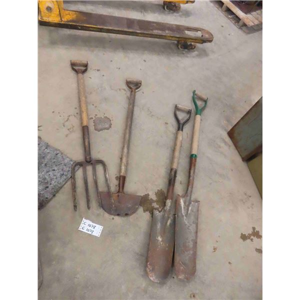 8 Hand Yard Tools: Potato Fork, Edger, Spades, Rakes, Hoe, Push 