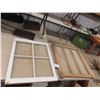 Image 1 : 2 Wooden Framed Old Window Panes - All Glass ; 23" X 28.5" + 26" x 27"